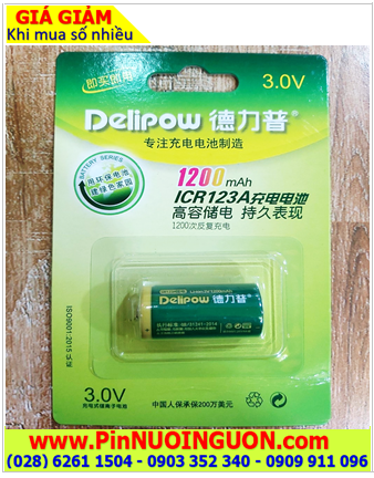 Delipow ICR123A 1200mAh 3v; Pin sạc 3v Lithium Delipow ICR123A 1200mAh 3v chính hãng |Bảo hành 01 tháng